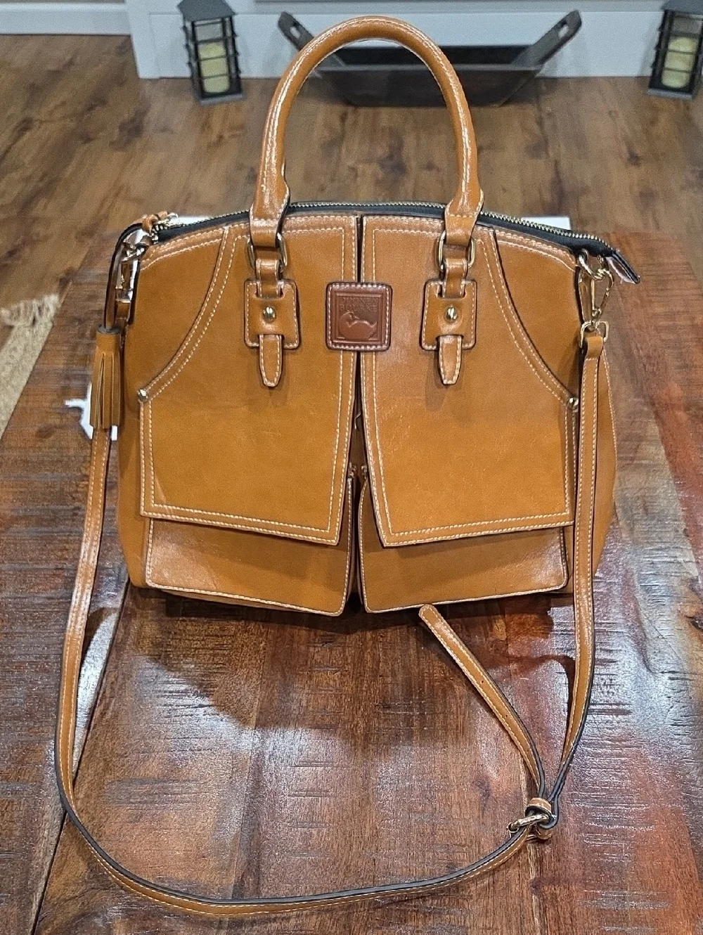 Dooney & Bourke Tan Leather Satchel with Crossbody Strap